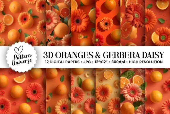 3D Oranges Gerbera Daisy Flowers