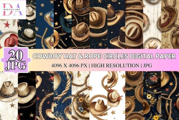 Bring Authentic Western Flair to Your Projects with Cowboy Hat Rope Circles Digital Paper