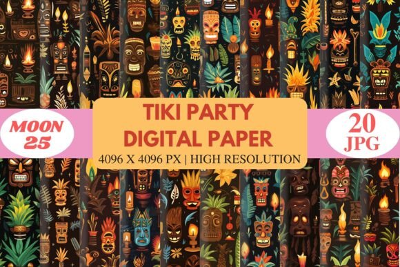 Bring Bold Island Energy and Retro Tropical Vibes to Your Designs with Tiki Party Digital Paper