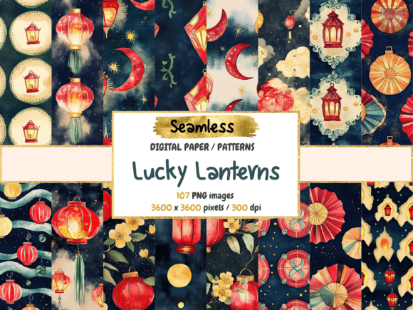 Bring Festive Elegance to Your Projects with Lucky Lanterns Seamless Digital Paper