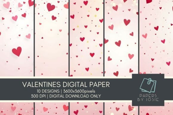 Confetti Hearts Valentines Digital Paper