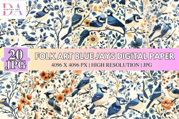 Folk Art Blue Jays Digital Paper: A Versatile Crafting Tool