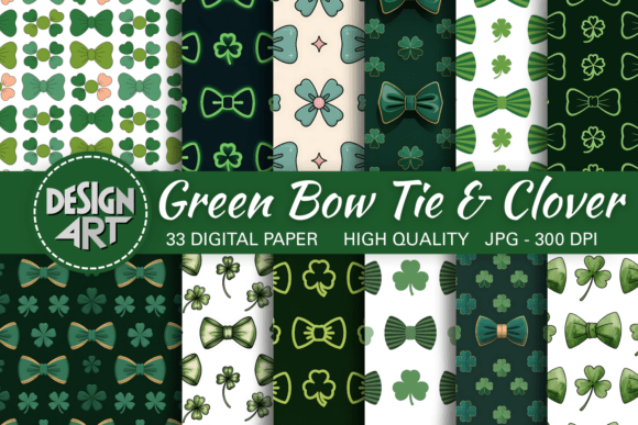 Green Bow Tie Clover Pattern: A Festive and Stylish Design for St. Patrick’s Day Creations