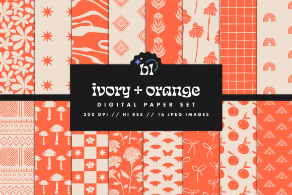 Ivory Orange Digital Paper for Modern Design Projects