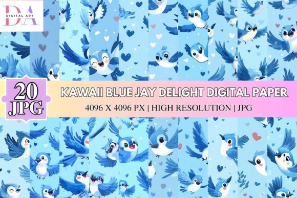 Kawaii Blue Jay Delight Digital Paper: A Joyful Addition to Your Creative Projects