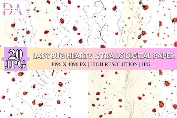 Ladybug Hearts Trails Digital Paper