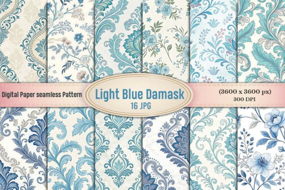 Light Blue Damask Seamless Digital Paper: A Versatile Design Resource for Creatives