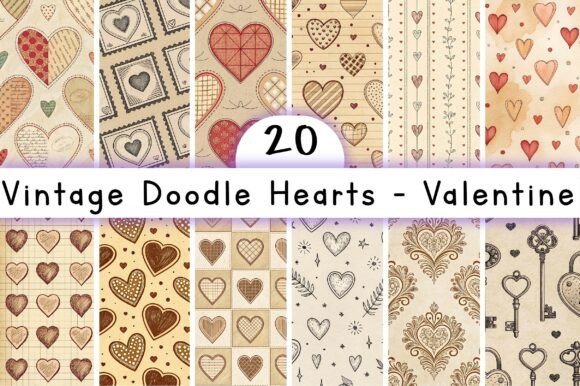 Vintage Doodle Hearts - Valentine