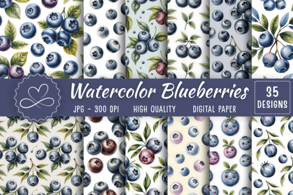 Watercolor Blueberries: A Versatile Artistic Pattern Pack